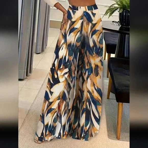 COPY - Elegant Geometric Print Loose Wide Leg Fashionable Pants For Women - Picture 2 of 4